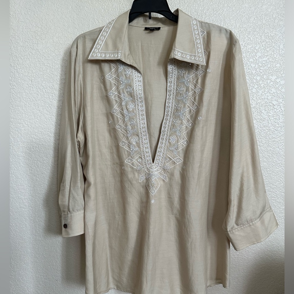 TALBOTS | Silk Embroidered Deep V Neck Tunic - Size 16